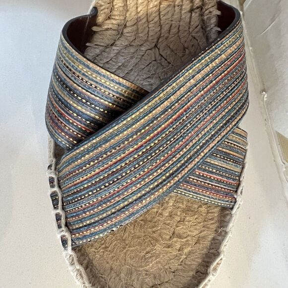 Vince Stefania Multicolor Espadrille Multi Stripe Wedge Heels Sandals Size 8 EUC - Picture 3 of 11